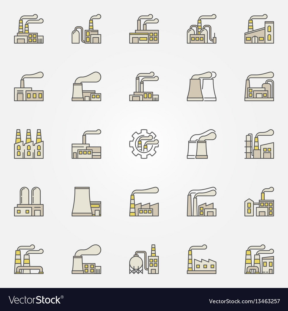 Factory and plant colorful icons