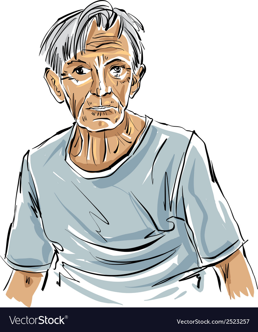 Hand drawn old man on white background grey-haired