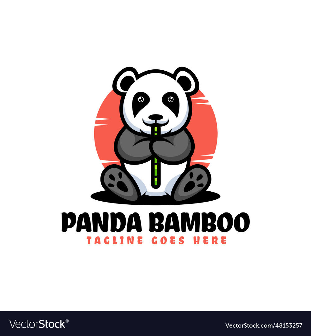 Logo panda bamboo mascot cartoon style