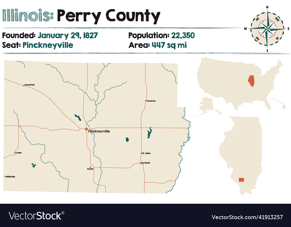 Map of perry county in illinois Royalty Free Vector Image