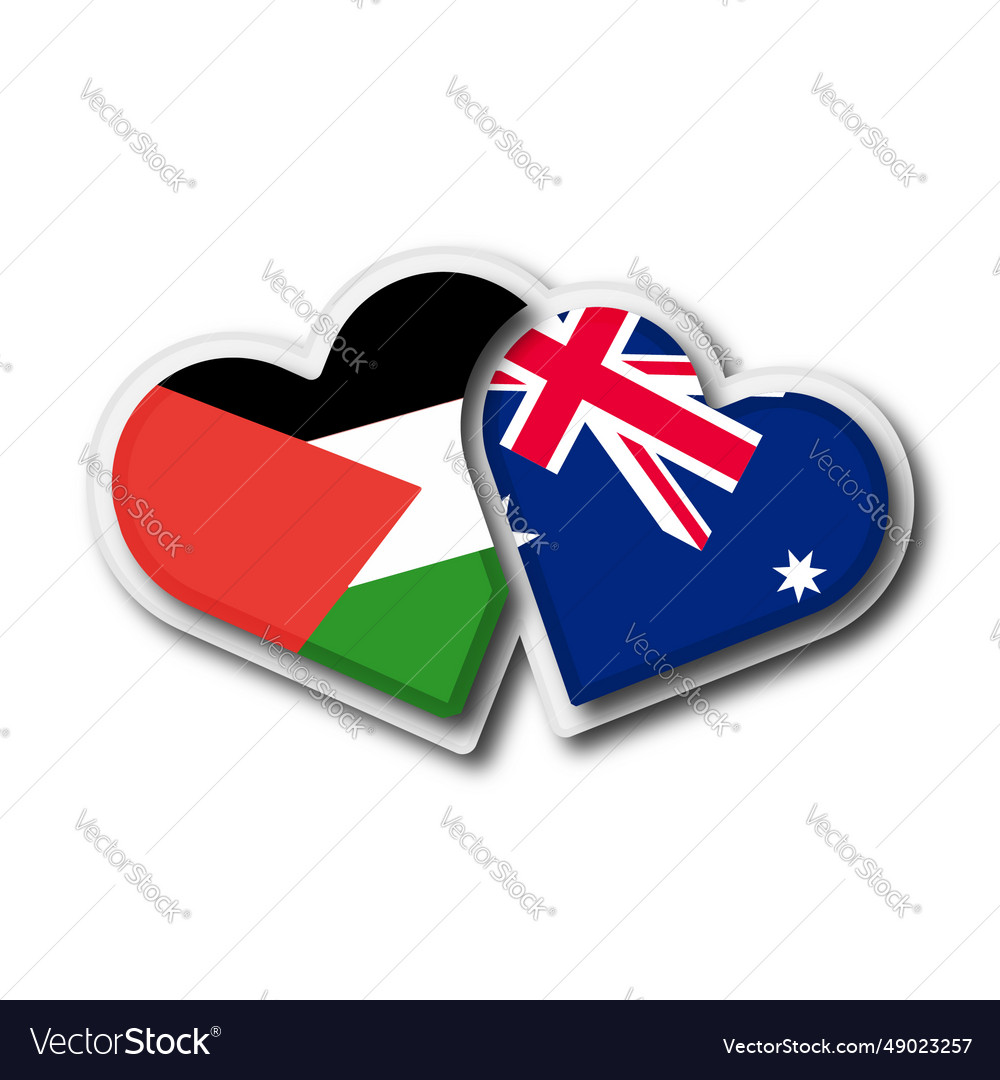 Palestine vs australia flag heart shape Royalty Free Vector