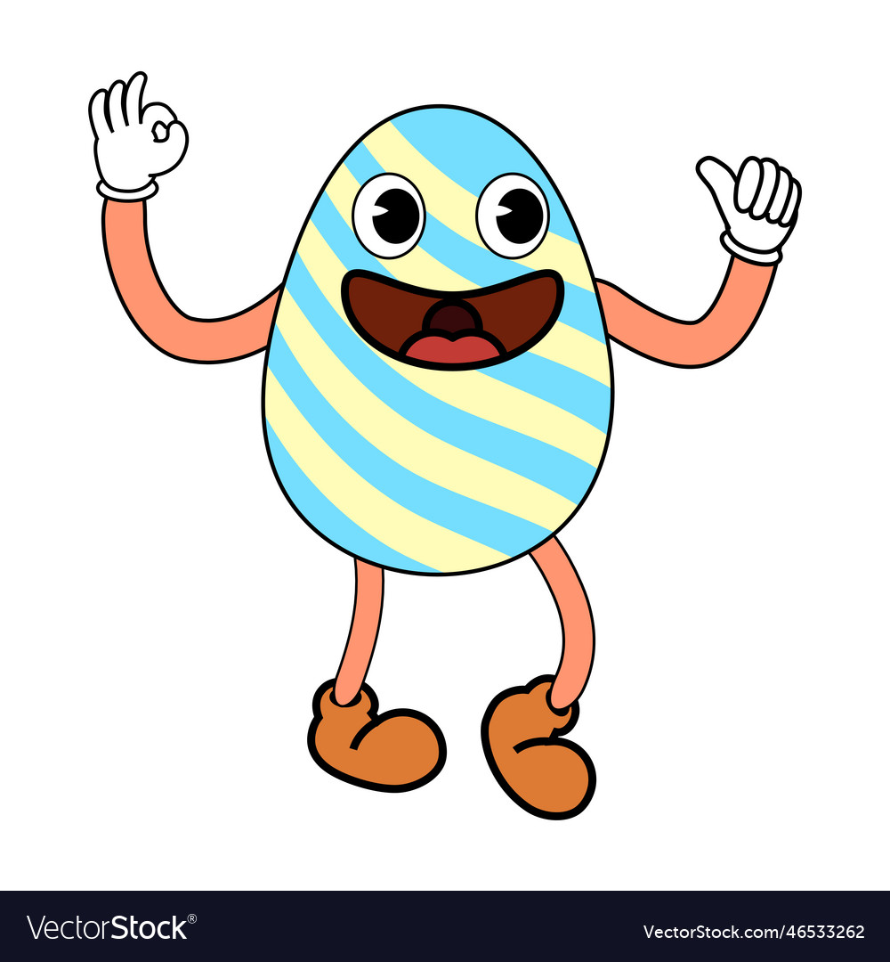 Ostern Ei groovy Cartoon Vintage Stil glücklich