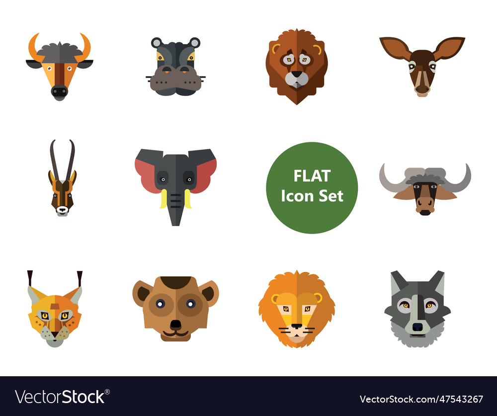 Animal faces icon set Royalty Free Vector Image