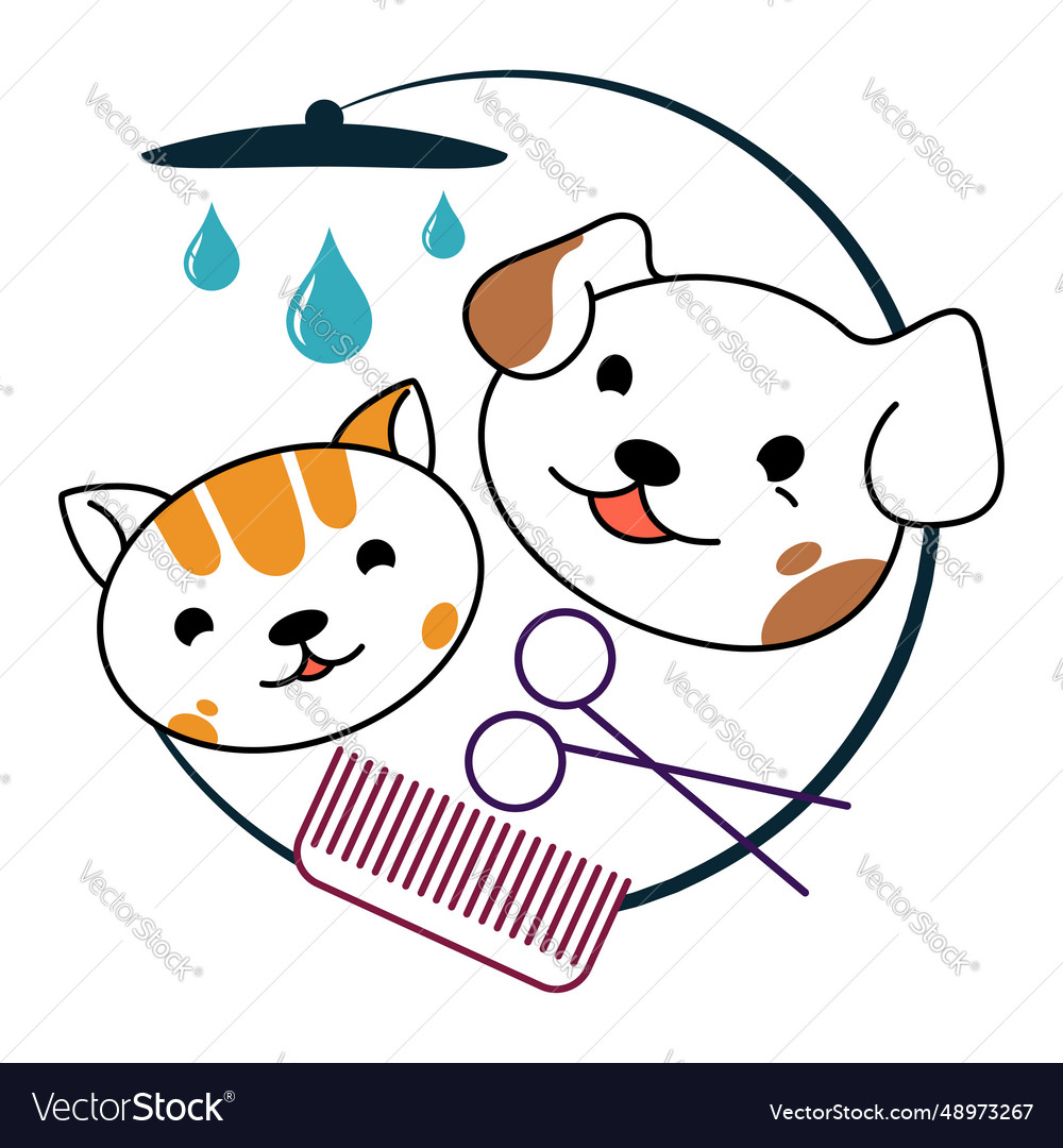 Cheerful dog and cat grooming pet care Royalty Free Vector