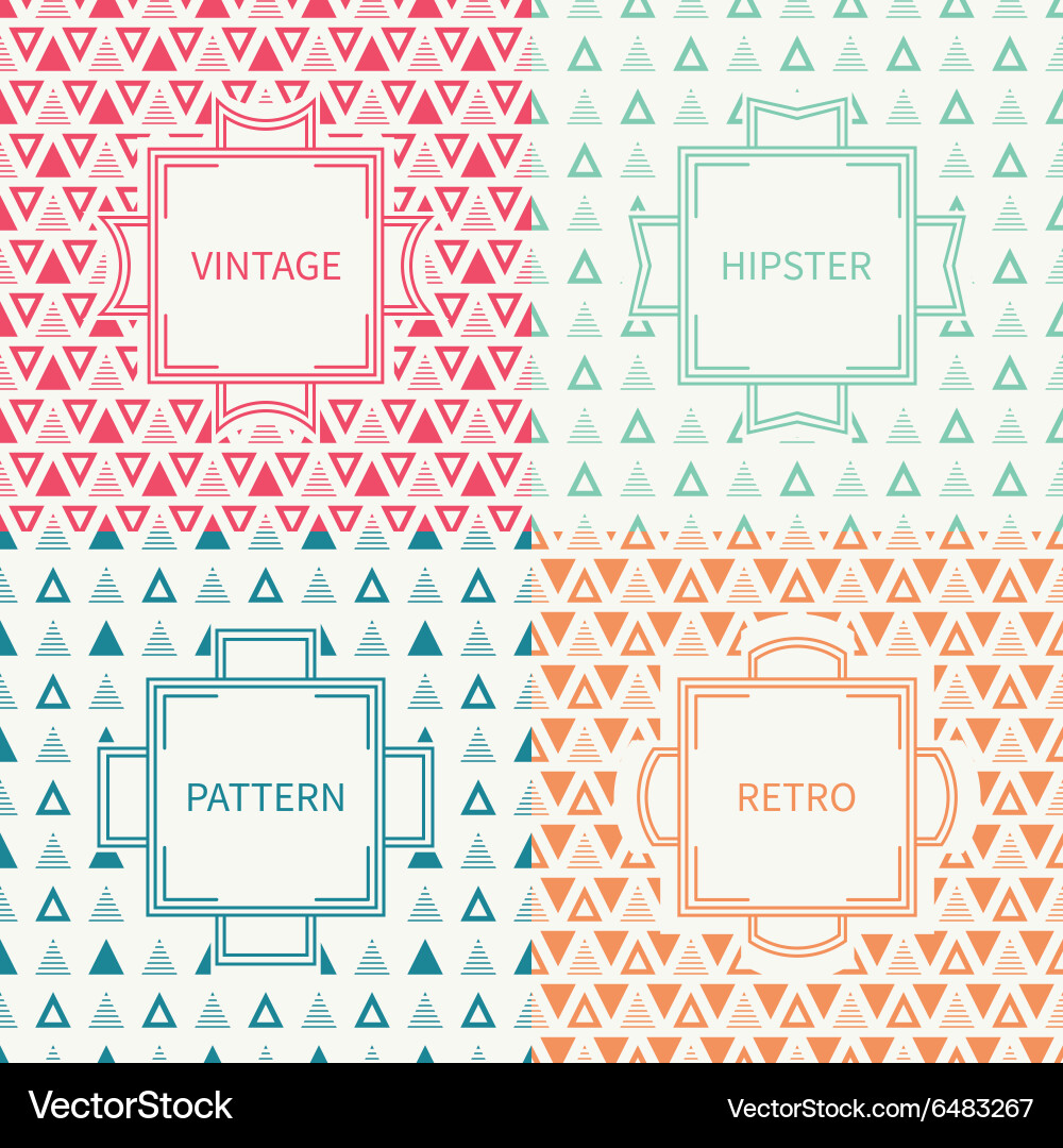 Set mono line polygon hipster seamless pattern Vector Image