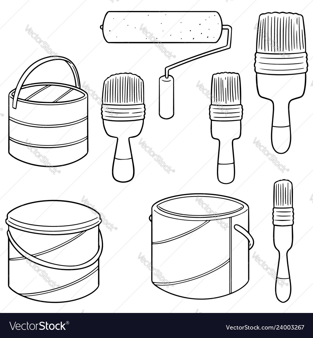 Set of paint bucket and brush Royalty Free Vector Image