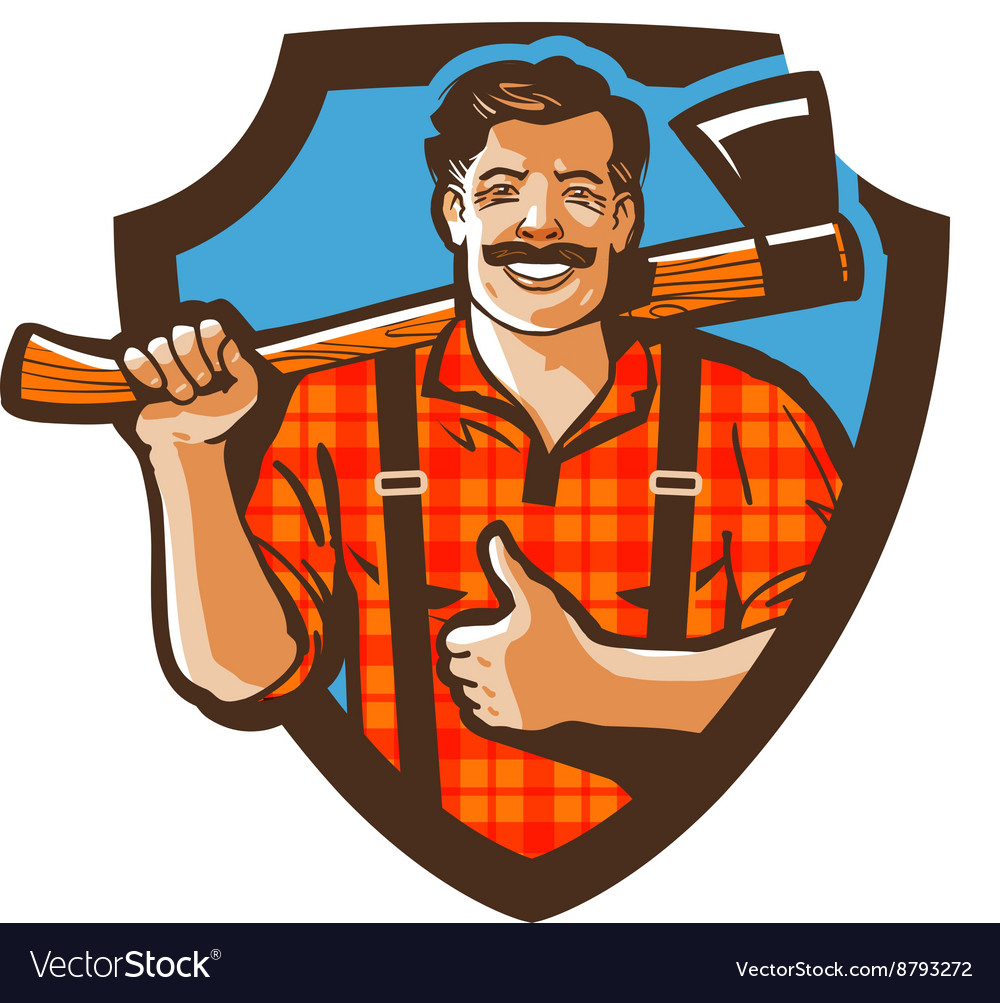 Bearded canadian woodcutter with axe in plaid Vector Image