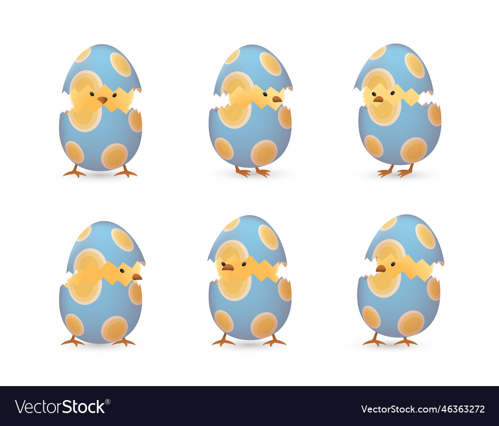 Chicks in broken oval easter eggs set Royalty Free Vector