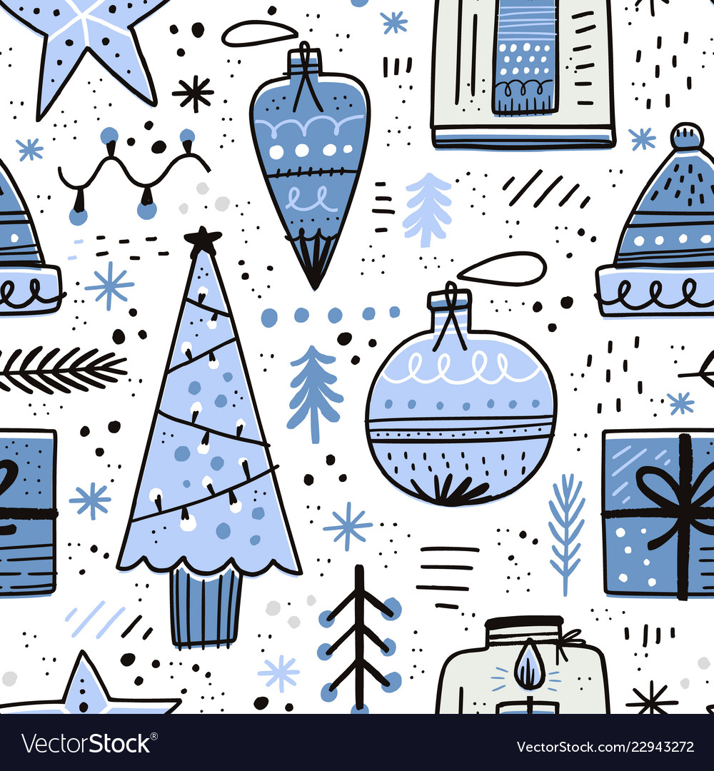 Christmas hand drawn seamless pattern vector image Christmas hand drawn seamless pattern