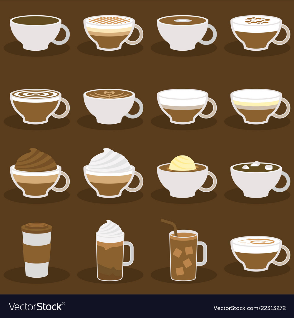 Different types of coffee menu in flat design Vector Image