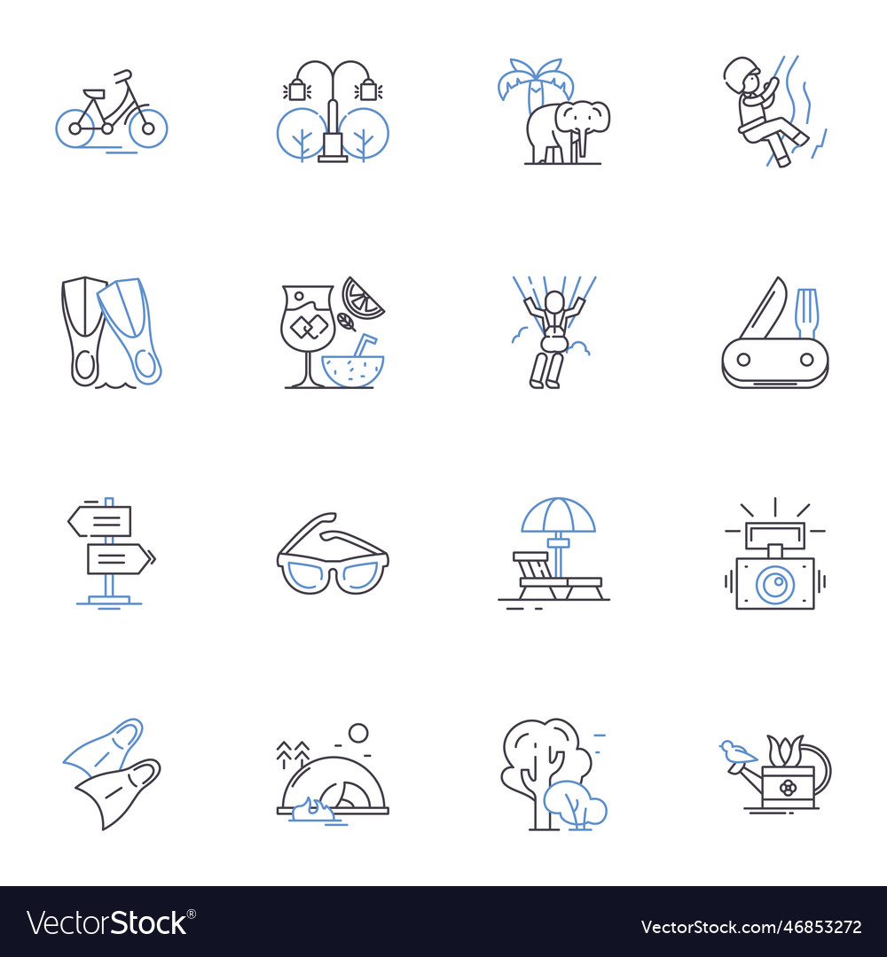 Journey line icons collection adventure Royalty Free Vector