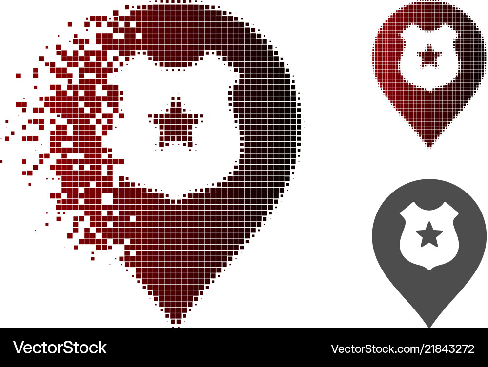 Moving pixel halftone police shield marker icon Vector Image