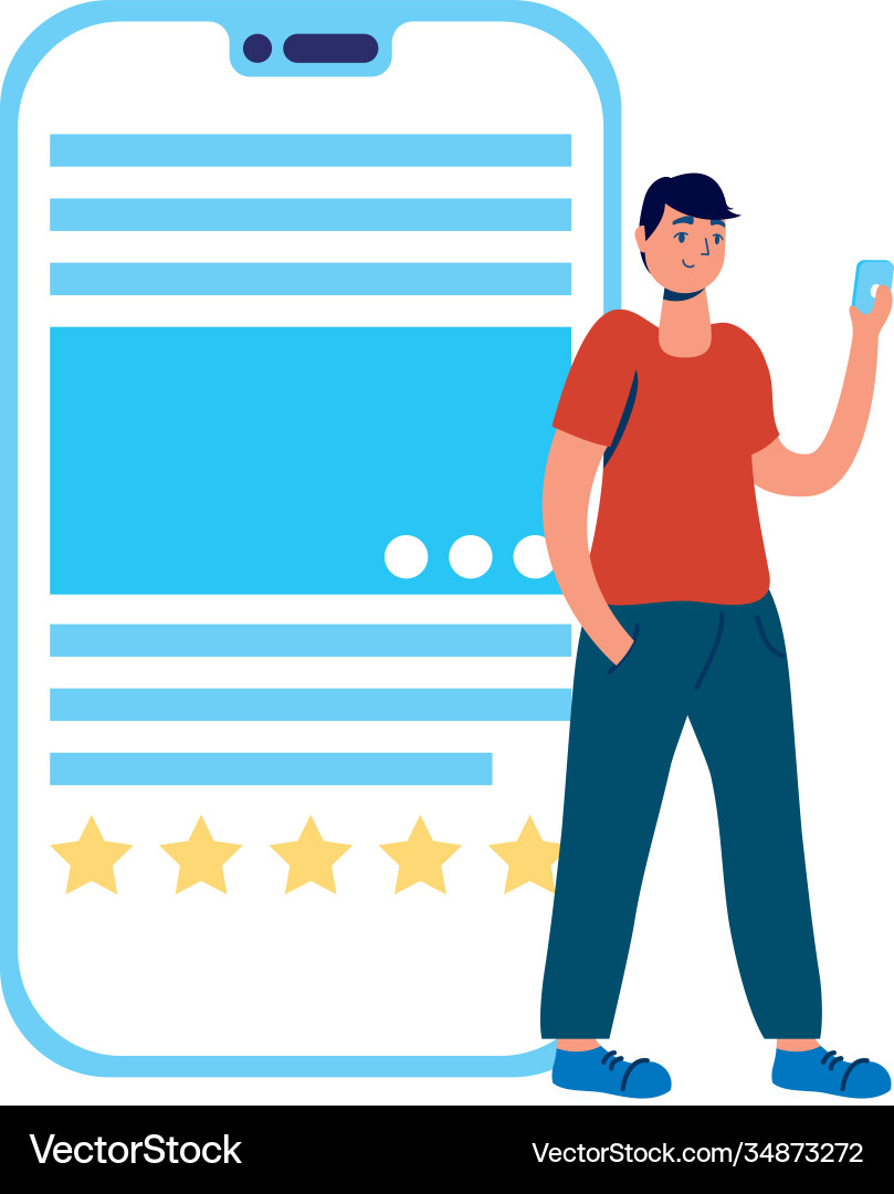 Young man using smartphone character Royalty Free Vector