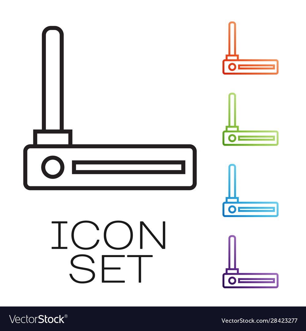 Black line router and wi-fi signal symbol icon