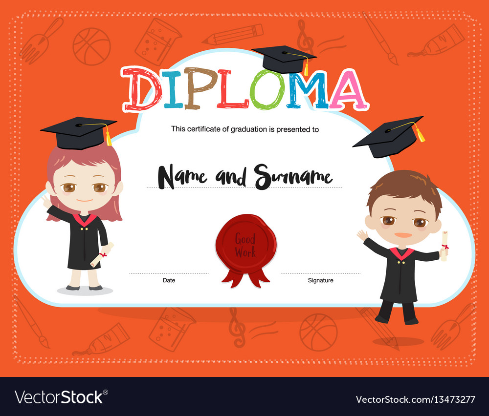 Colorful kids diploma certificate template Vector Image