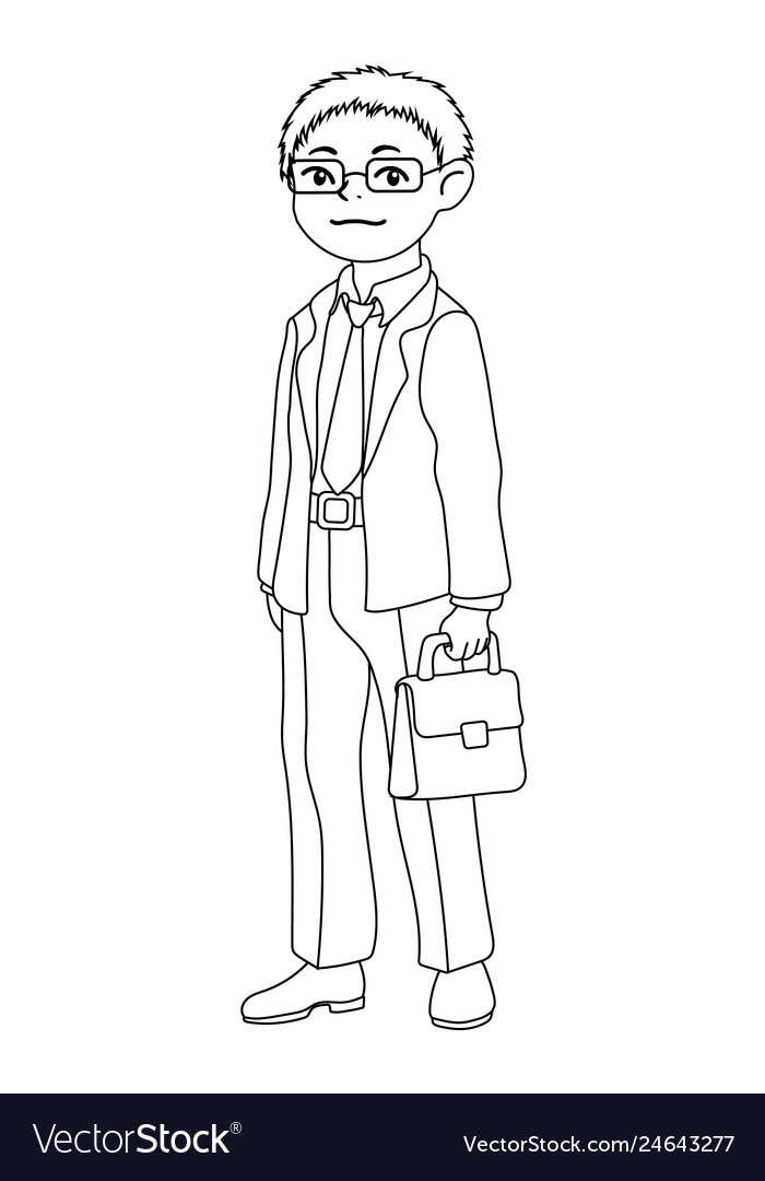 Coloring page with a business boy Royalty Free Vector Image