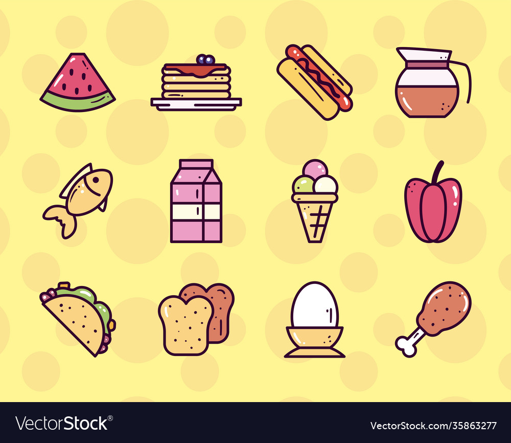 Food line and fill style set icons