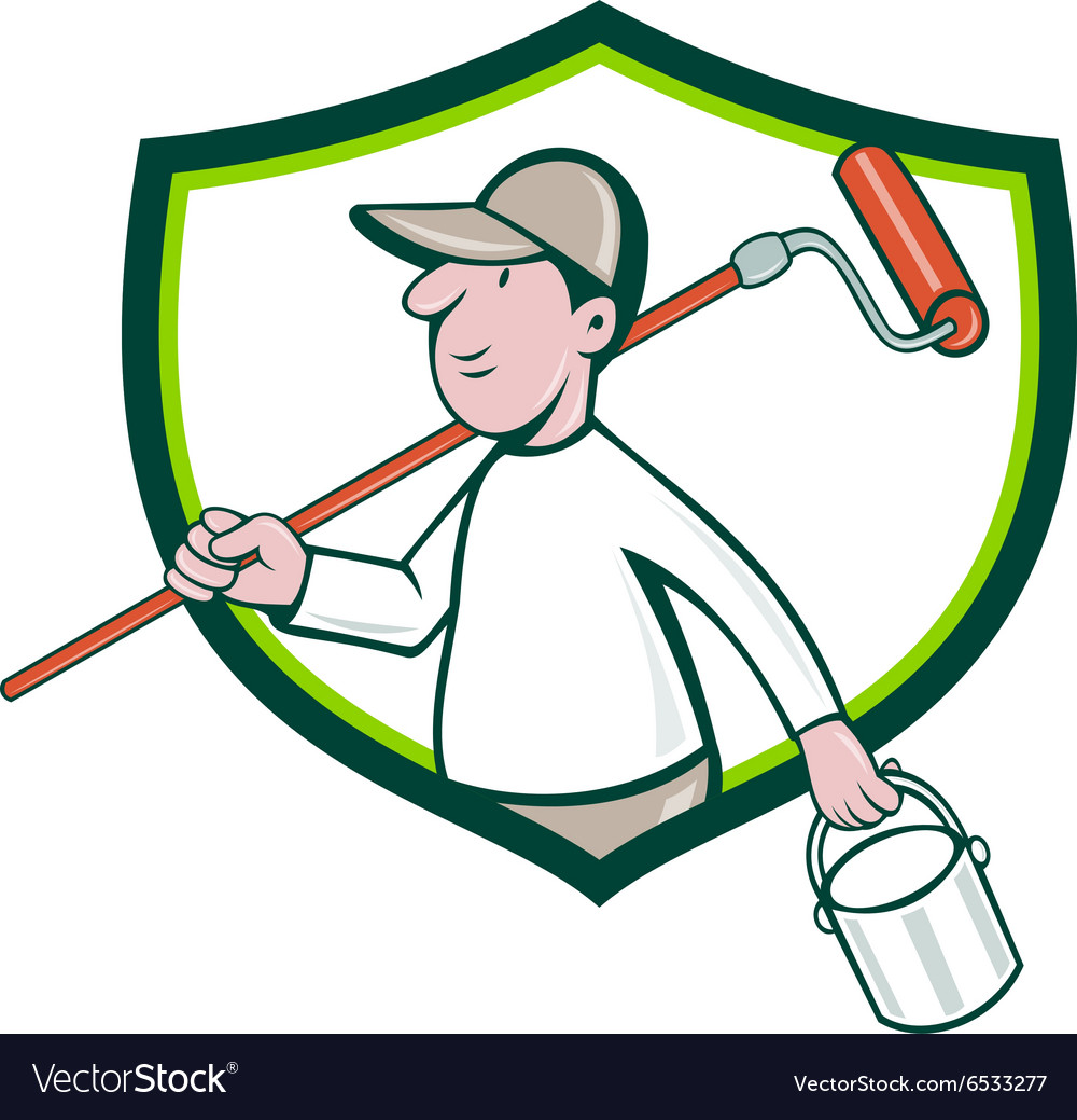 House painter paint roller can shield cartoon Vector Image
