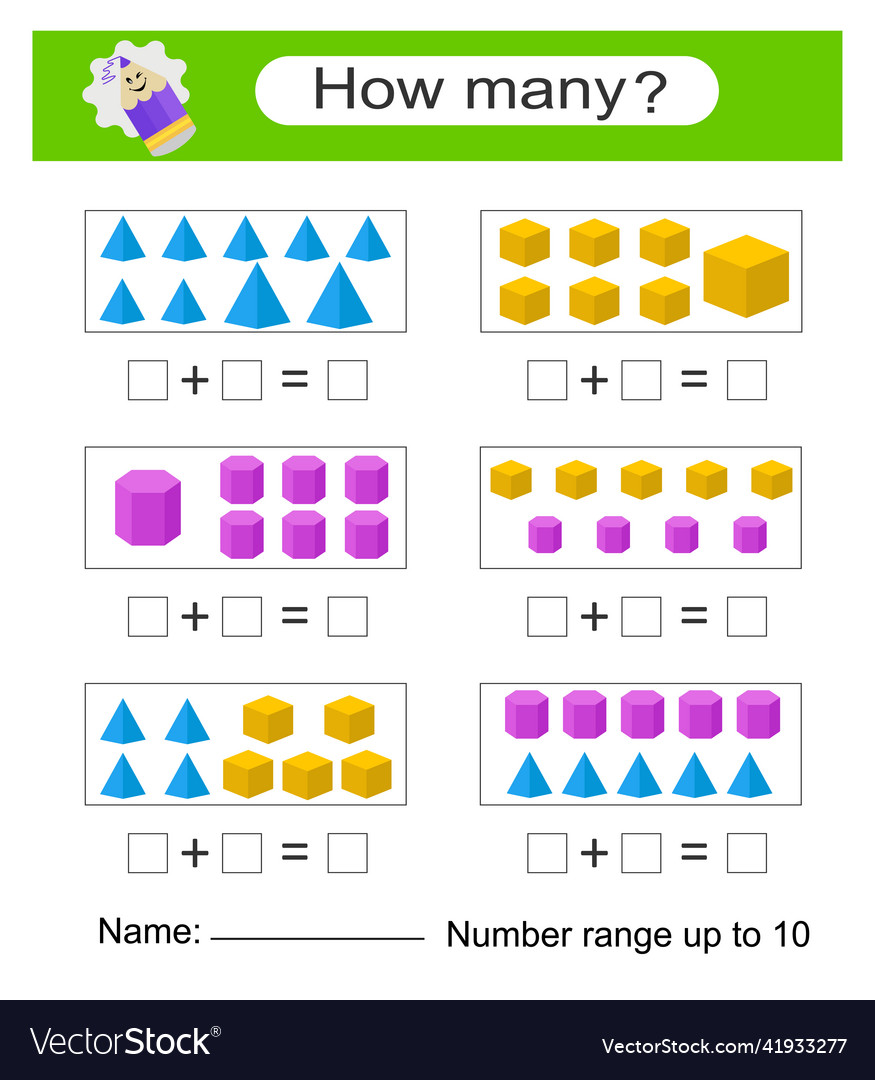 Math game for kids preschool worksheet activity Vector Image