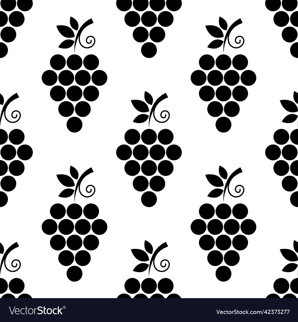 Seamless pattern with bunch of grapes black sign