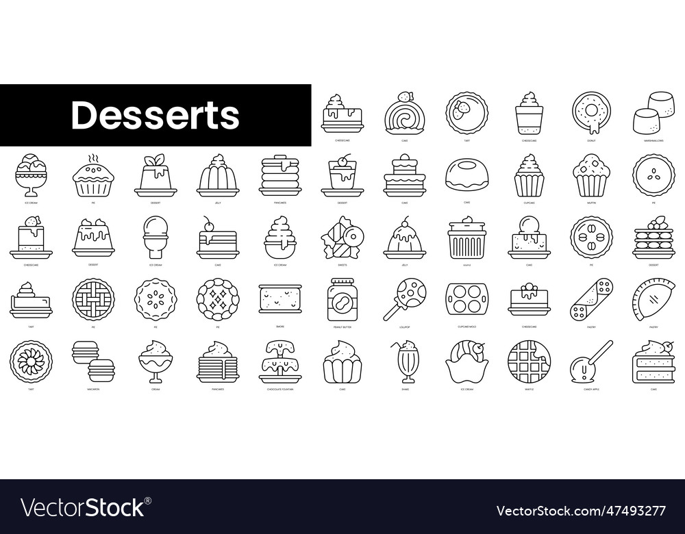 Set of outline desserts icons minimalist thin Vector Image