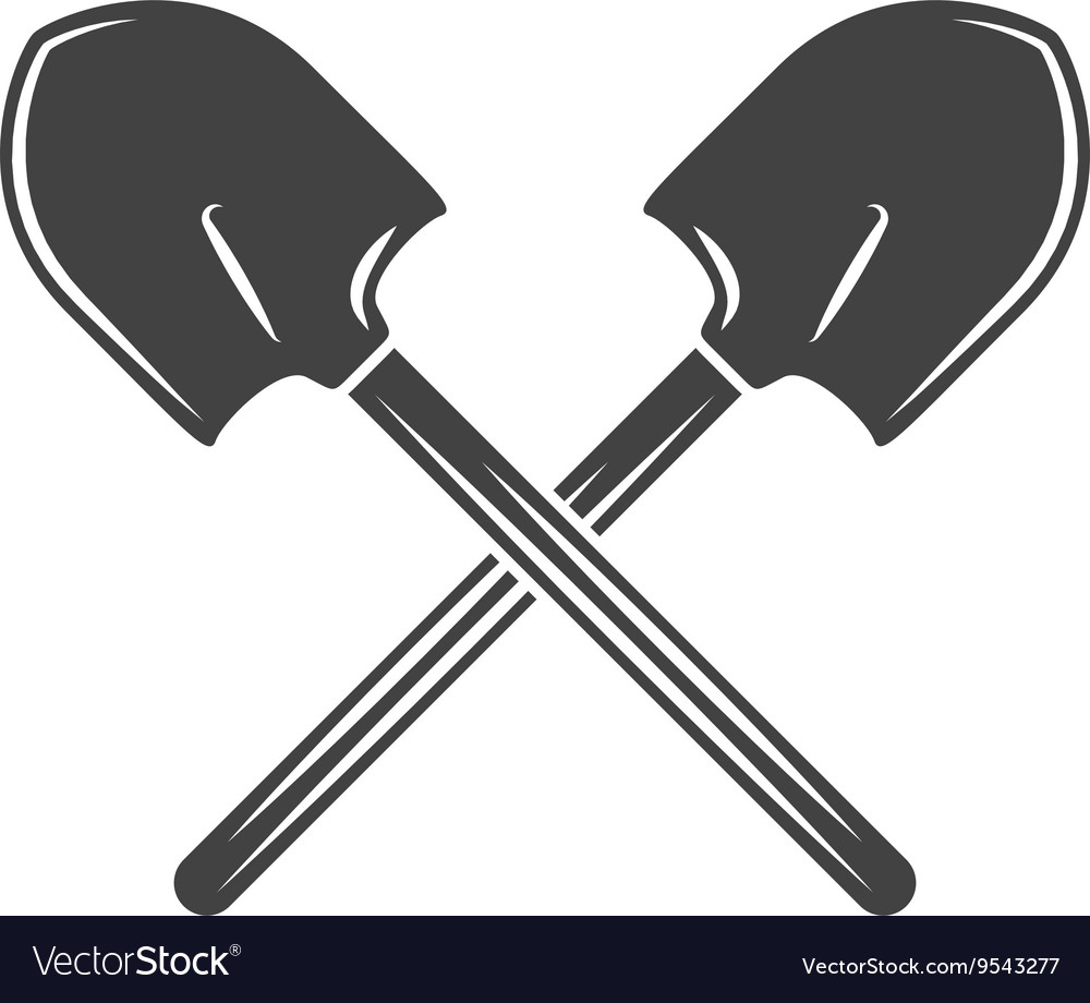 Two crossed shovels black on white flat logo Vector Image