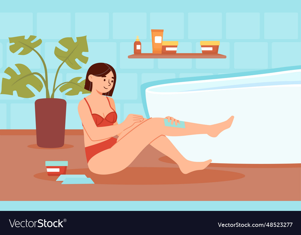 Woman waxing herself concept