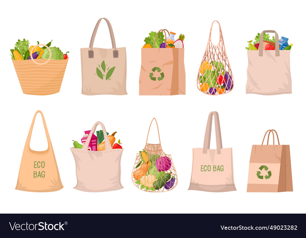 Eco shopping bags no waste or plastic reusable Vector Image