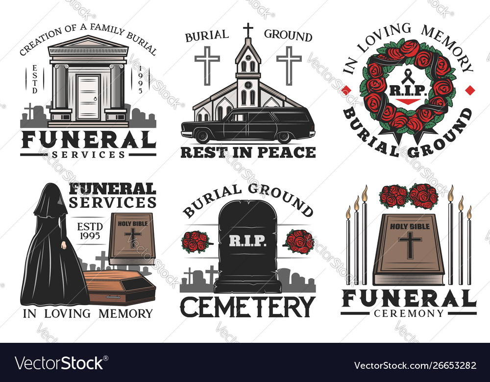 Funeral service coffin cemetery and tombstone Vector Image