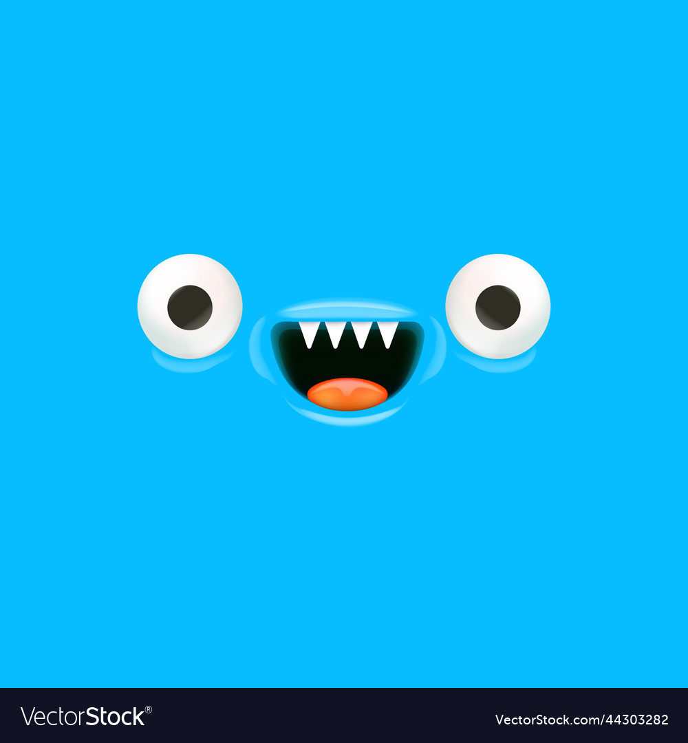 Funny blue monster face with open mouth