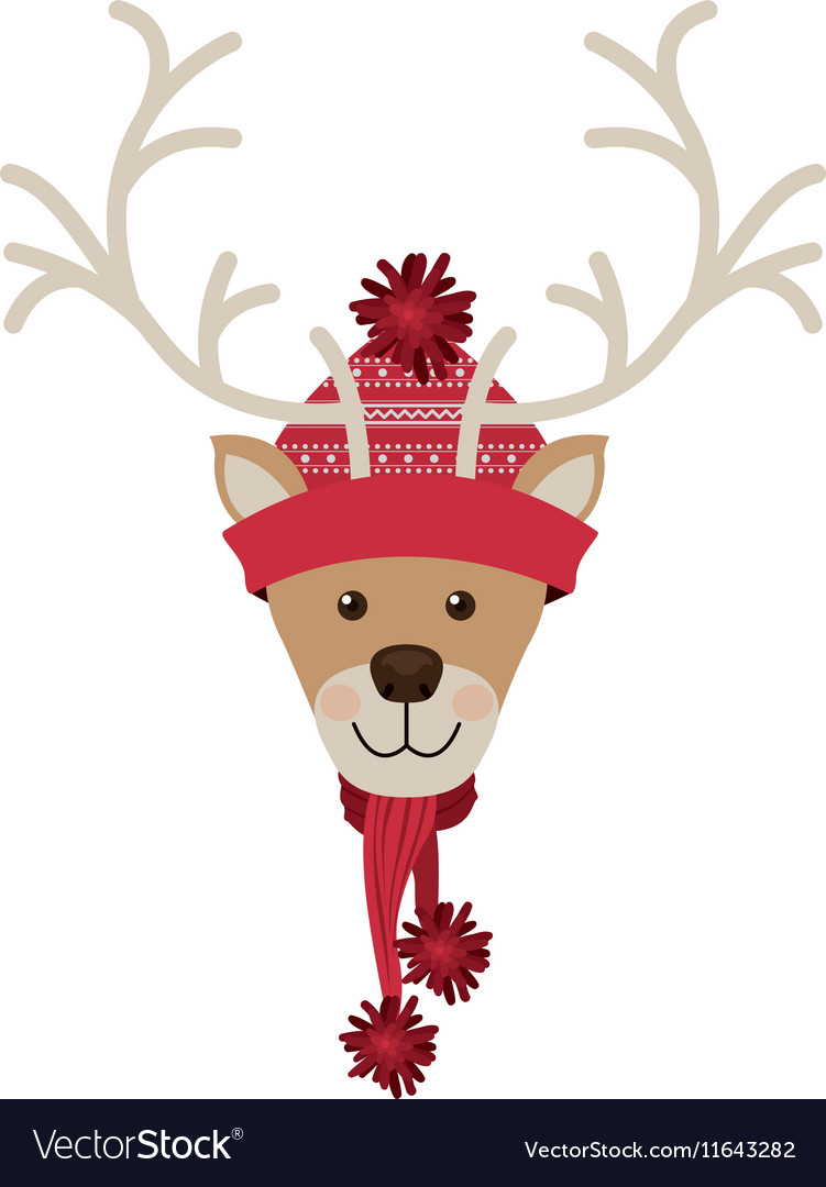 Reindeer head with christmas woolen hat red