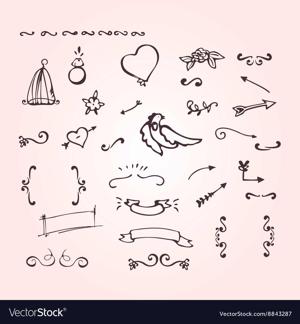 Doodle Elements Of Ornate Arrow Heart Flower Vector Image