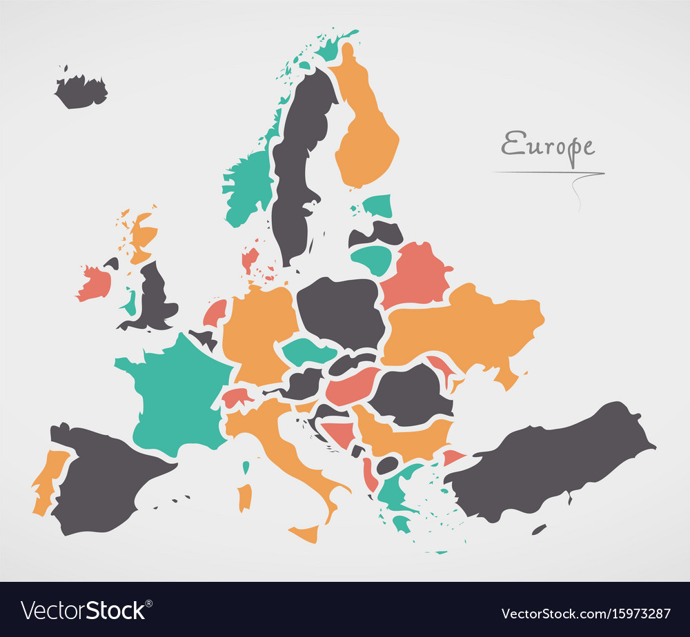 Europe mainland map with states Royalty Free Vector Image