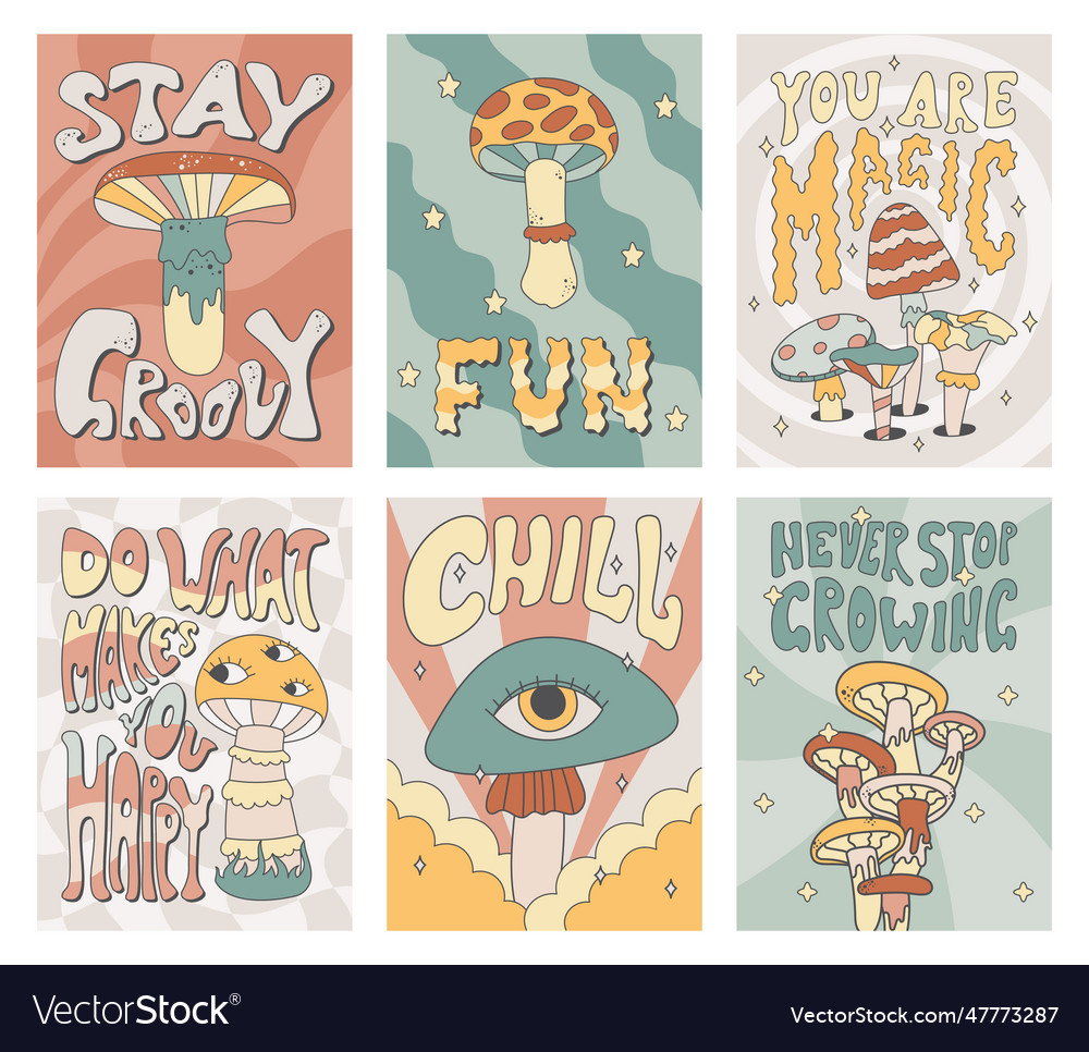 Psychedelic funny poisonous mushrooms retro Vector Image