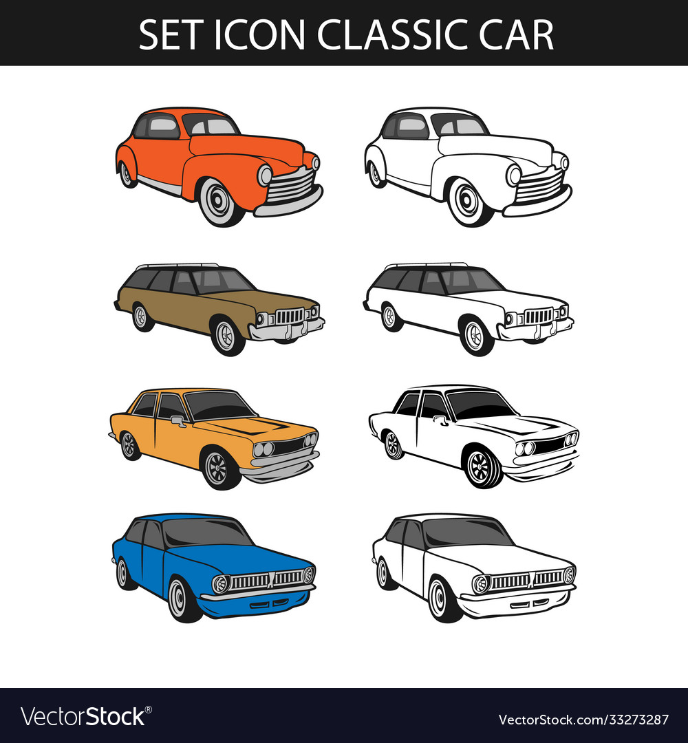 Set classic car logo collection retro