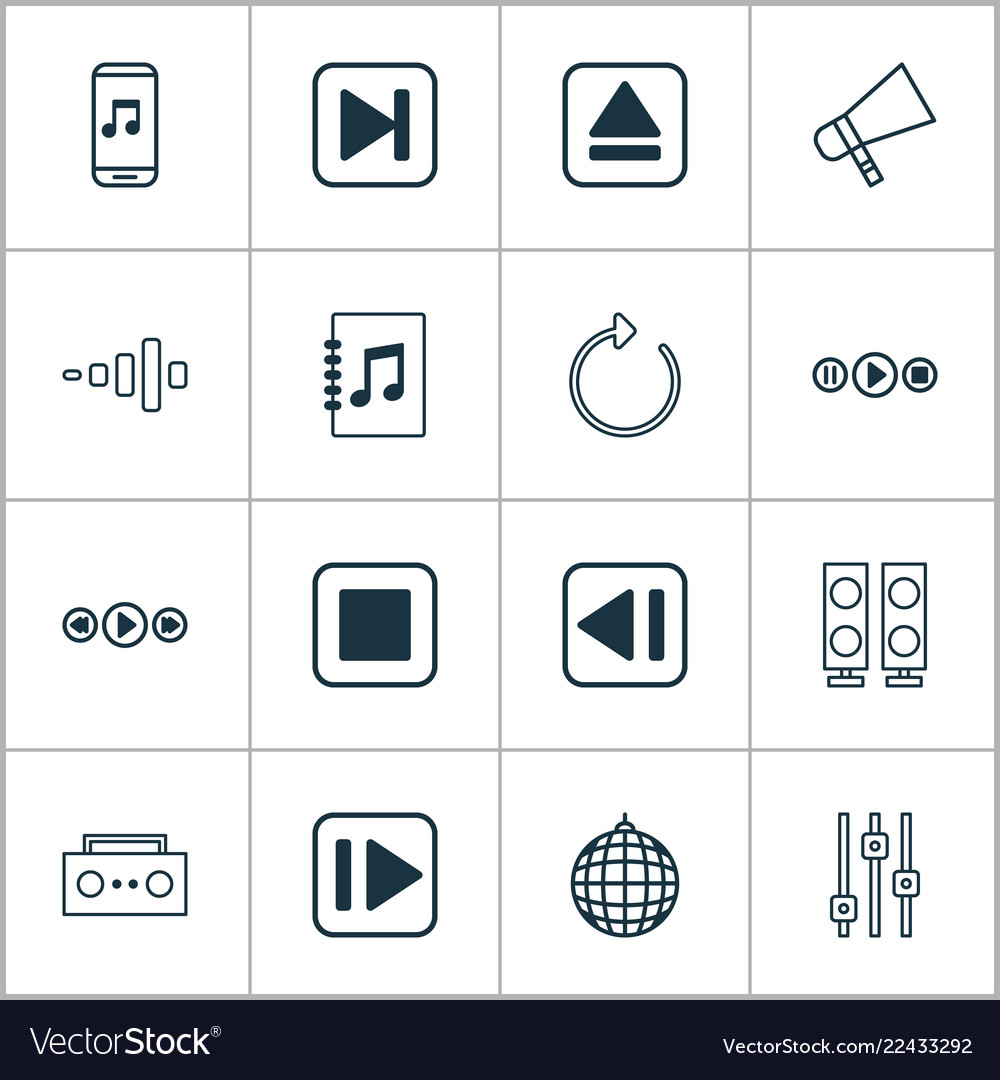 Music icons set with refresh equalizer previous