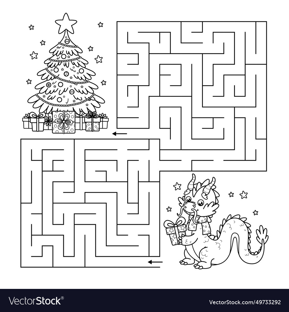 New year kids game maze puzzle with chinese dragon