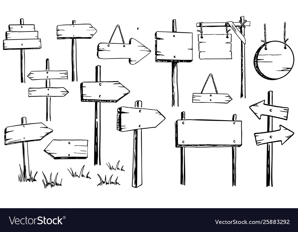 Set wooden signs arrows pointers Royalty Free Vector Image