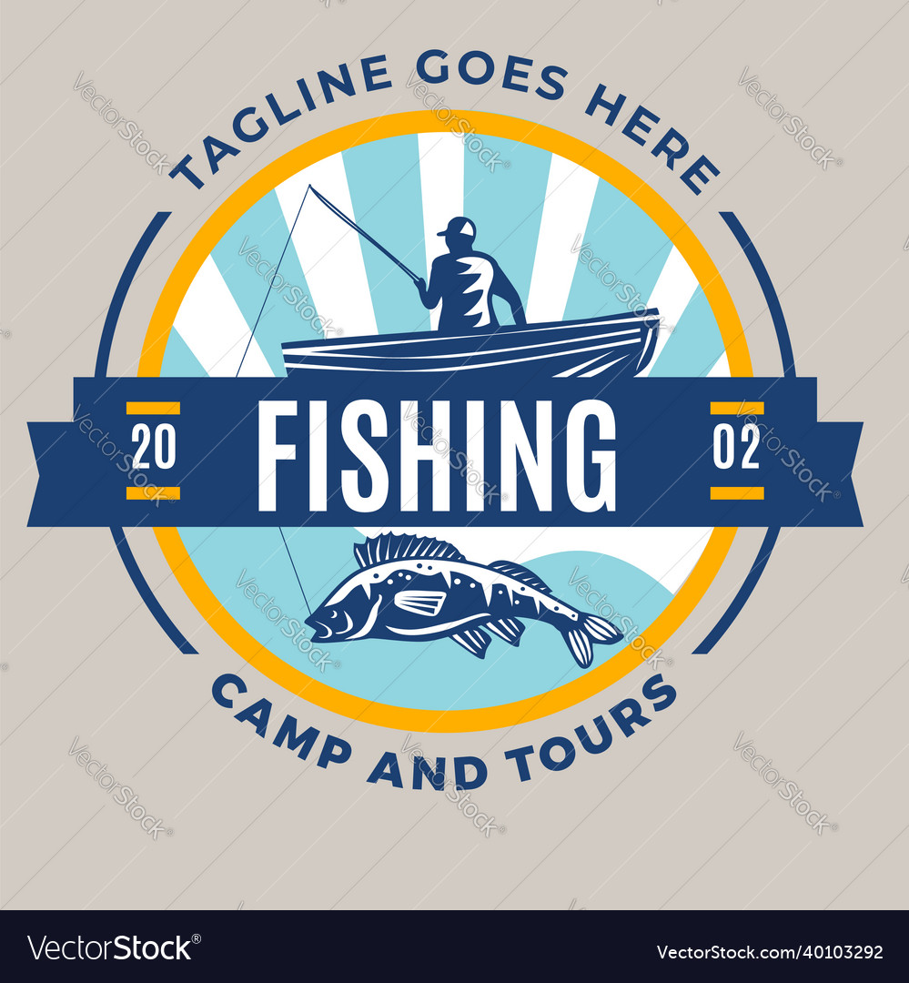 Vintage template logo fishing Royalty Free Vector Image