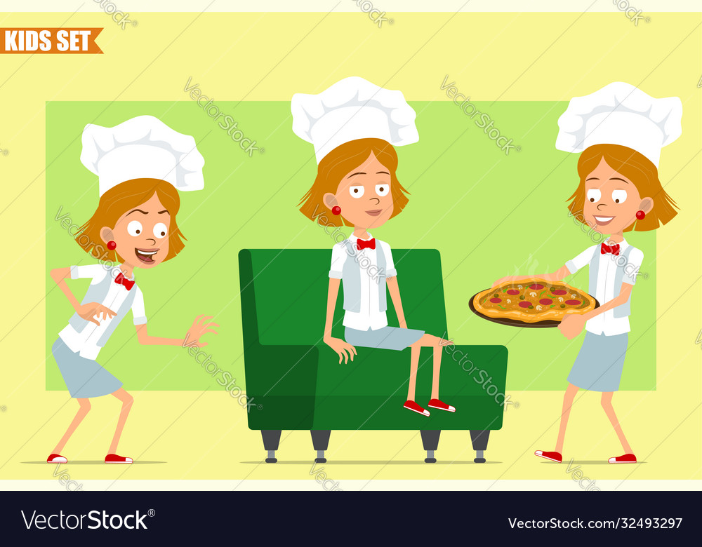 Cartoon flat chef cook girl character set