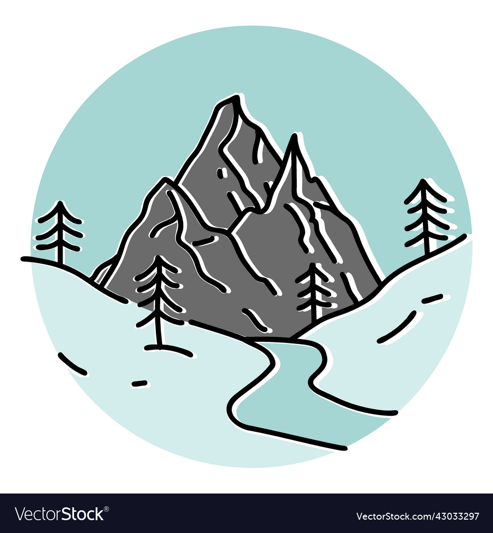 Color stroke river in snowy mountain Royalty Free Vector