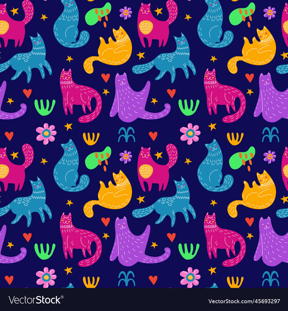 Cute cat pattern scandinavian animals kids style Vector Image