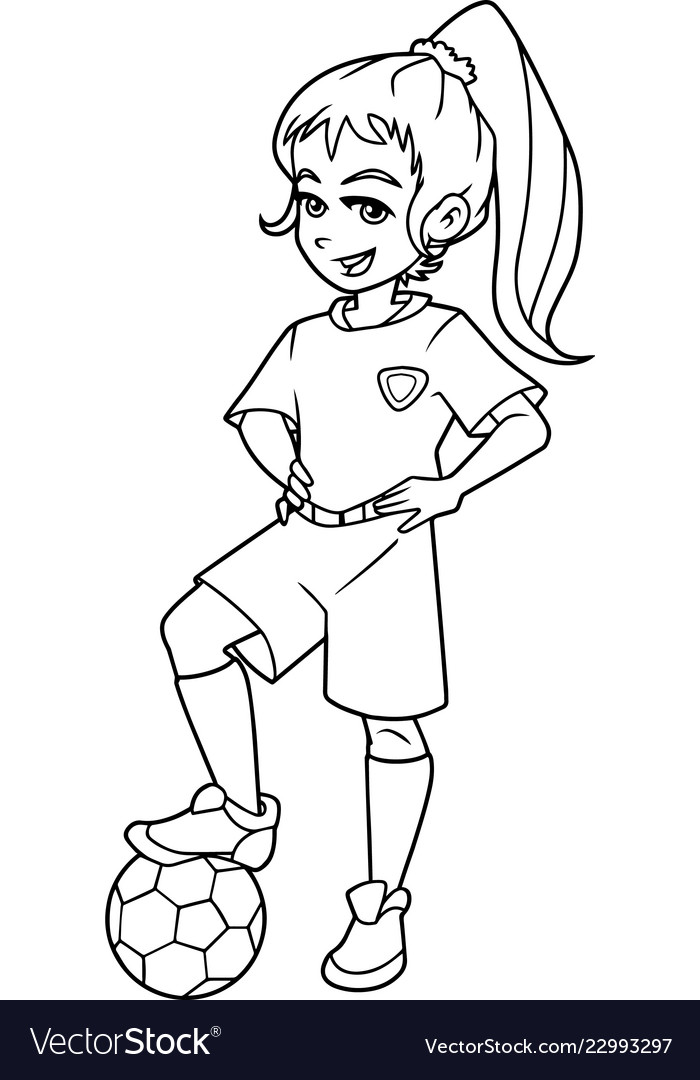 Football girl standing line art Royalty Free Vector Image