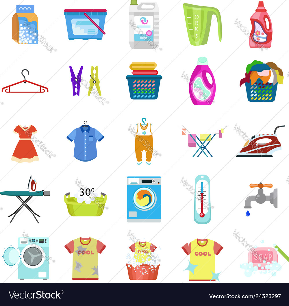 Laundry icon set flat style Royalty Free Vector Image