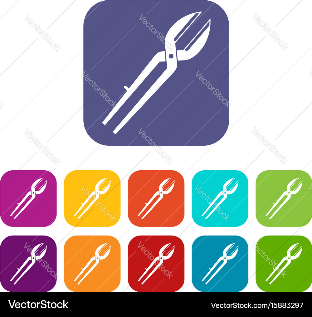 Metal scissors icons set flat Royalty Free Vector Image