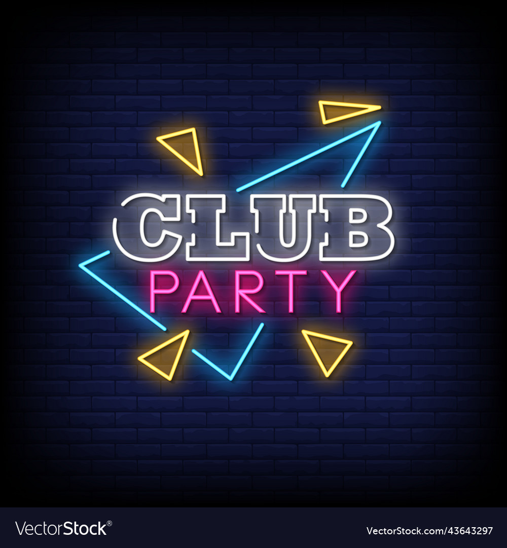 Neon sign club party with brick wall background