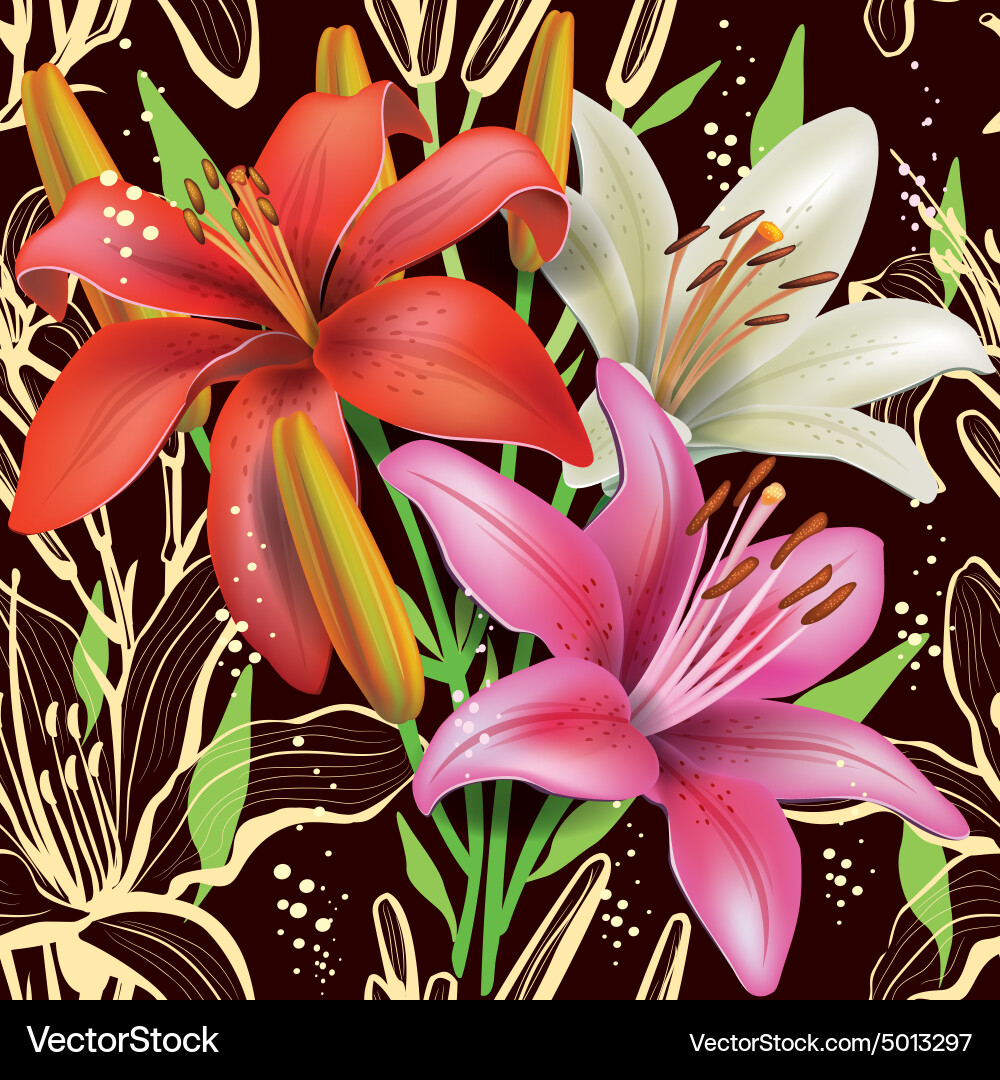 Seamless floral pattern with lilies Royalty Free Vector