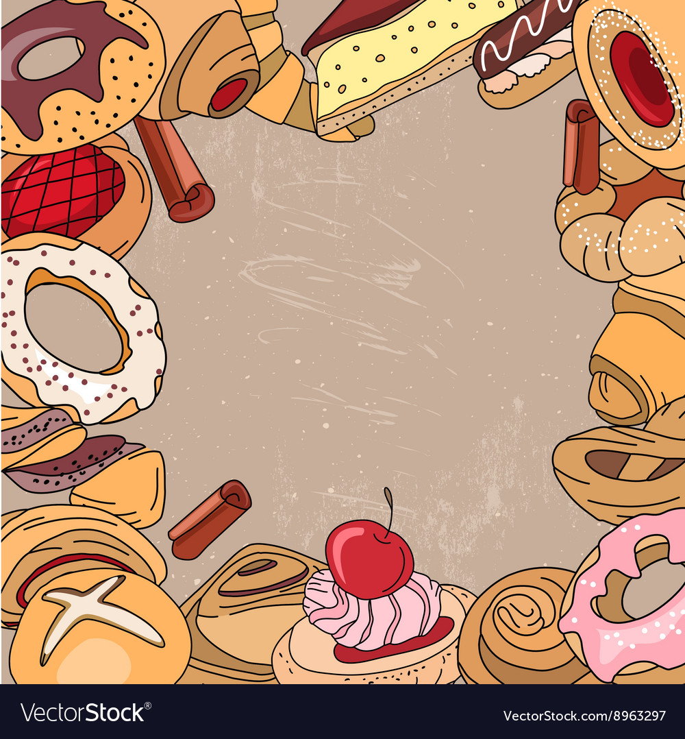 Square template with different pastry for your Vector Image