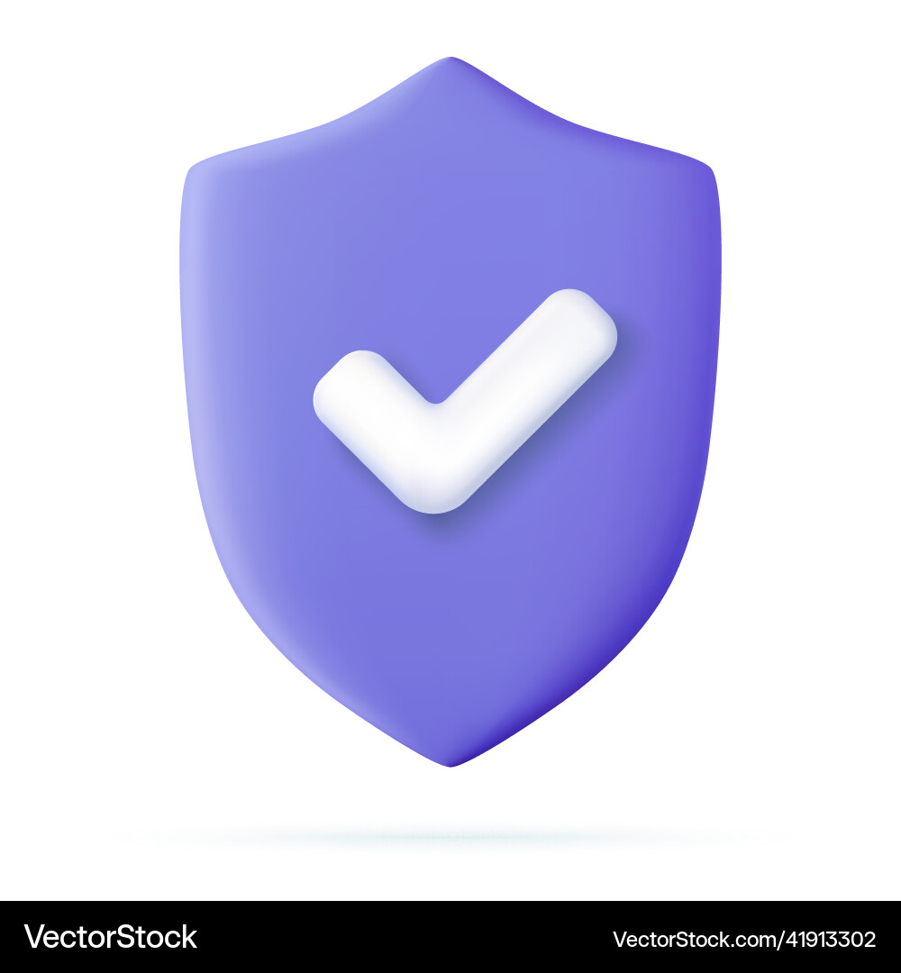 3d shield protected icon with check Royalty Free Vector
