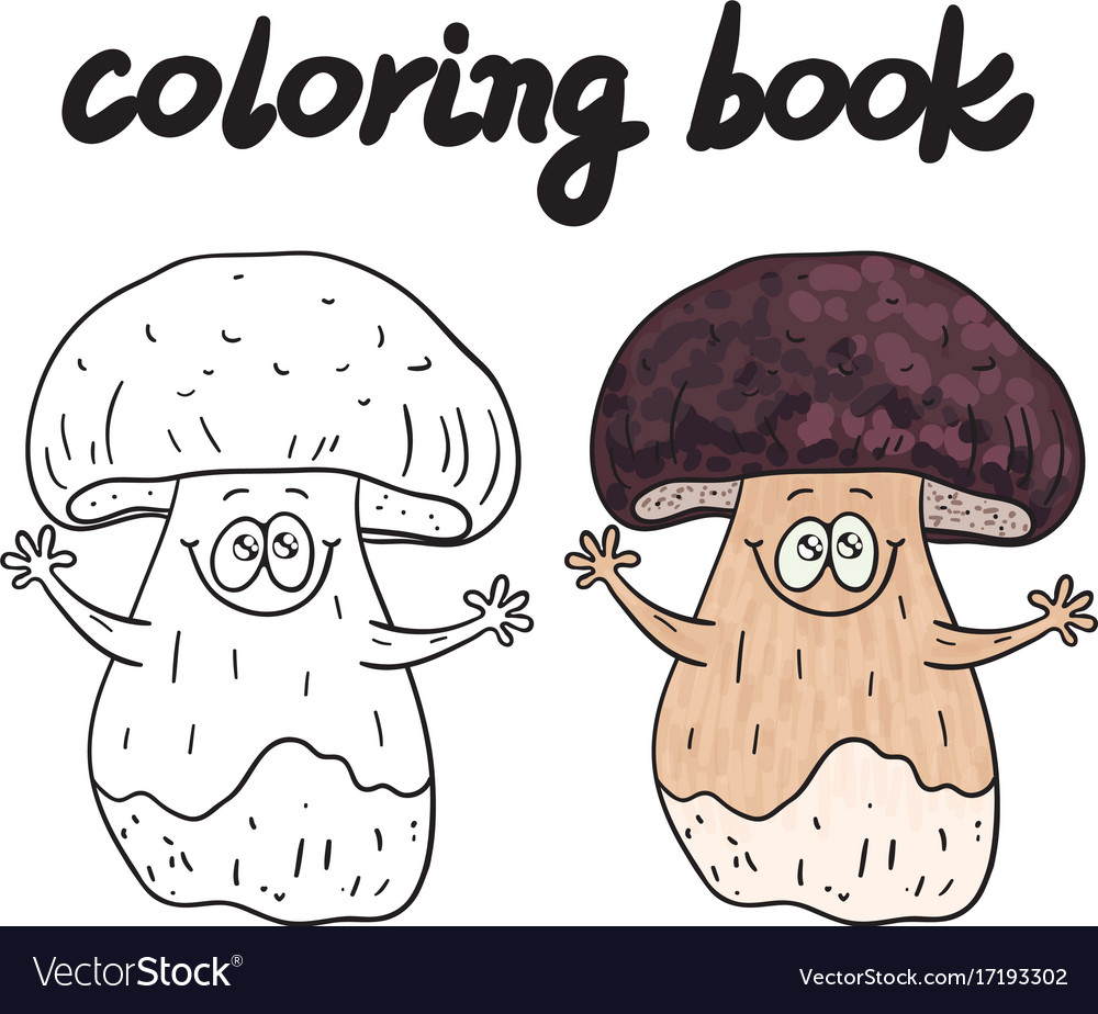 Coloring book with porcini a edible mushroom